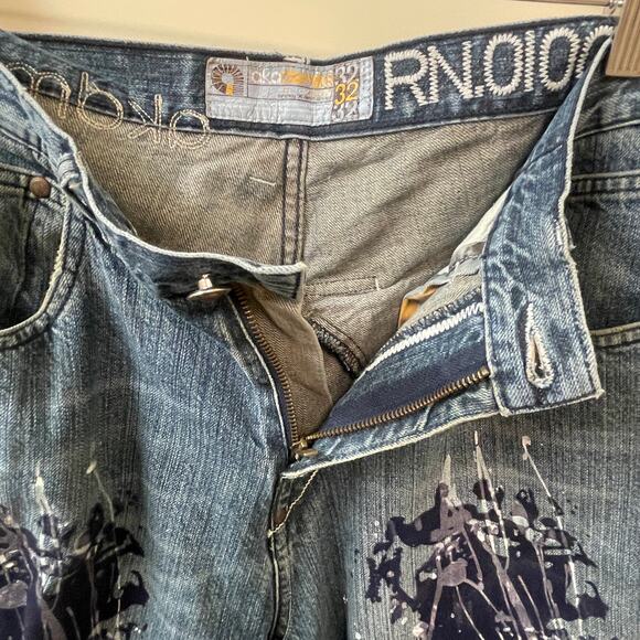 Akademiks Paint Splatter Jeans Mens Size 32 Relaxed Fit Medium Wash Casual - Picture 10 of 13